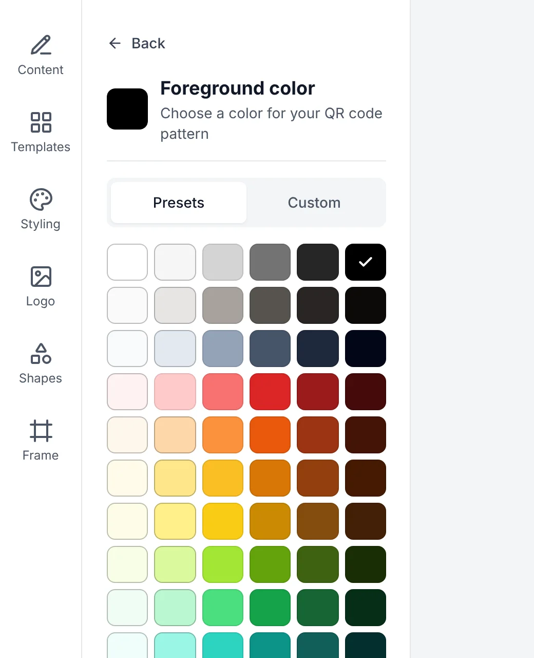 The color picker with the swatch library