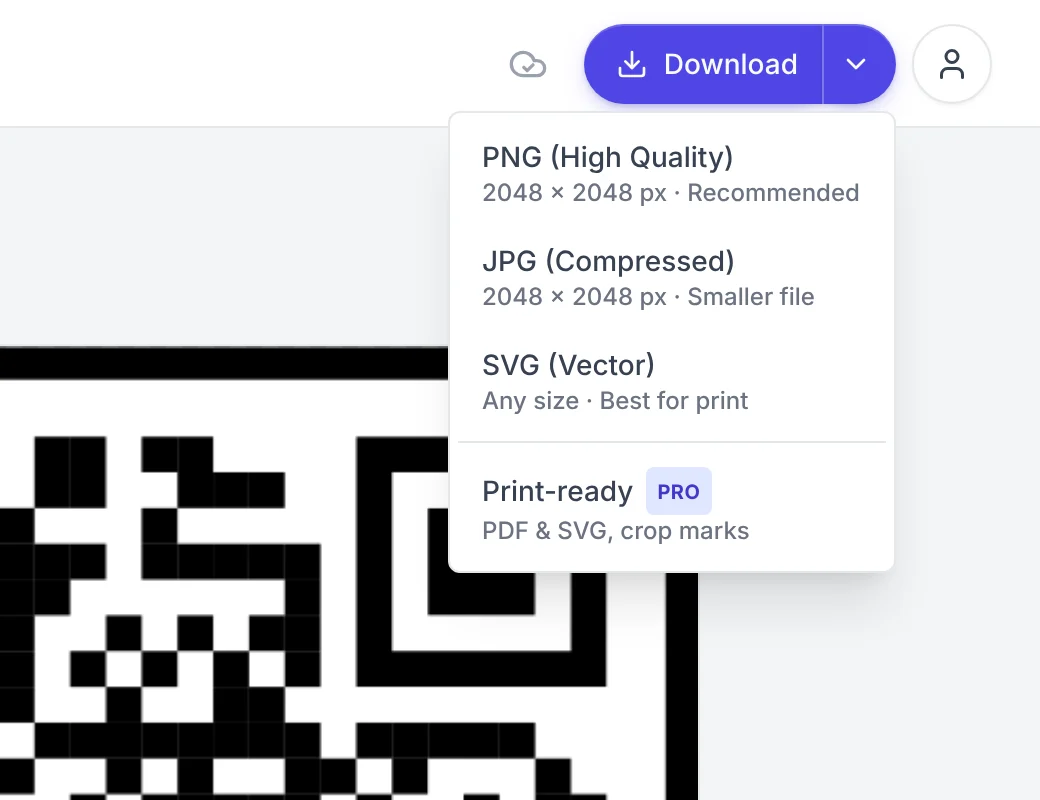 The Download button with the format menu open