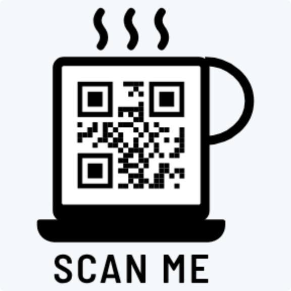 Coffee cup QR code with a Scan for menu label