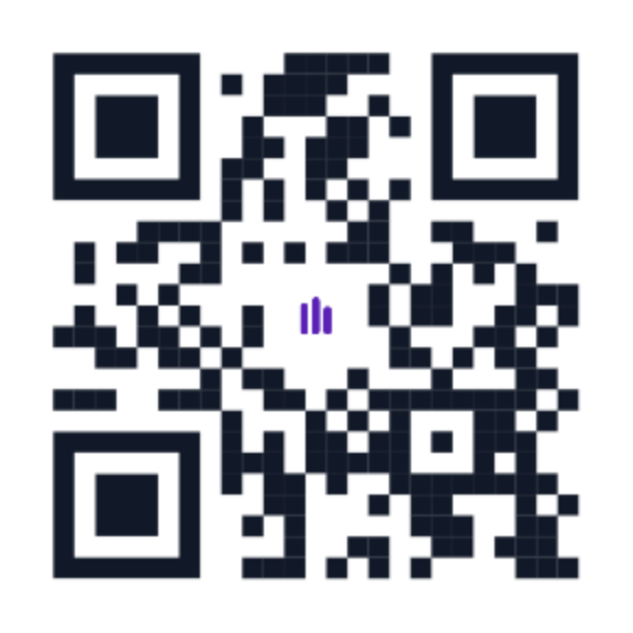 Near-black QR code with a small logo in the center