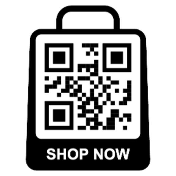 Shopping bag QR code with a SHOP NOW label