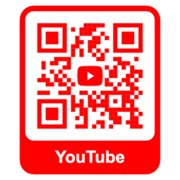 Red YouTube QR code with a YouTube label below